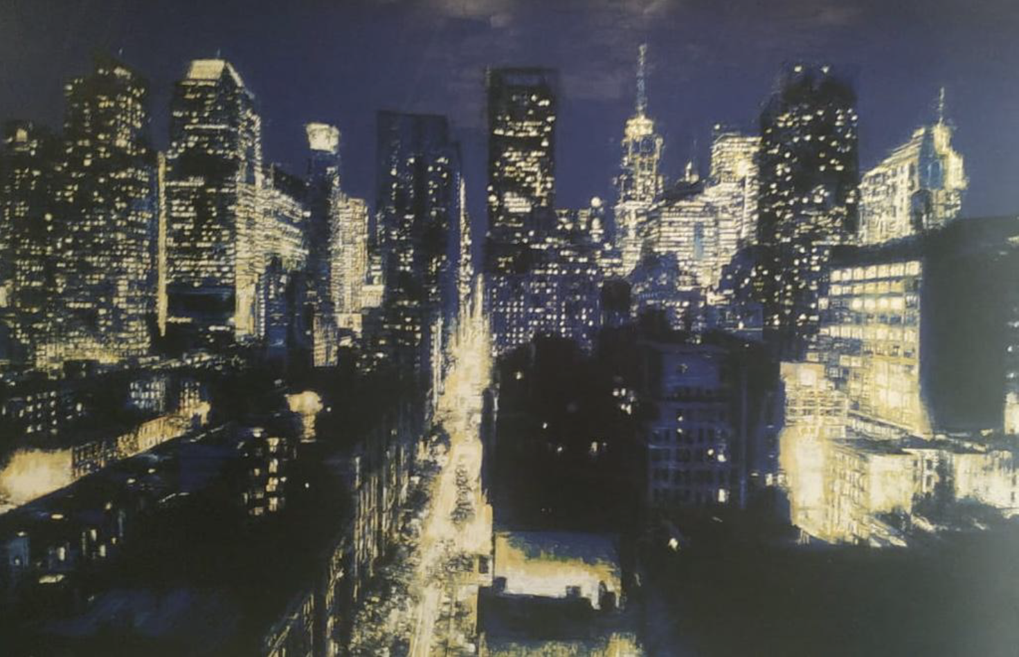 Title: New York<br />
Dimensions: 150 cm x 210 cm<br />
Material: Oil on wooden panel<br />
